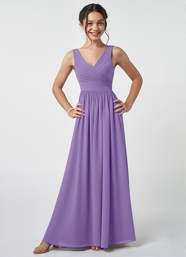 Azazie Keyla Junior Tahiti A-Line Pleated Chiffon Dress image1
