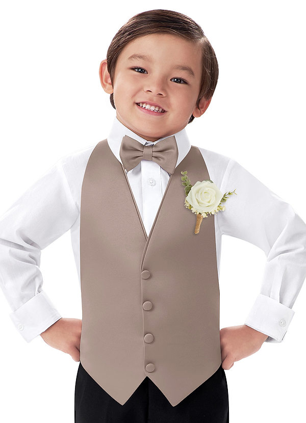 front Boy's Matte Satin Vest & Bow Tie & Boutonniere Set