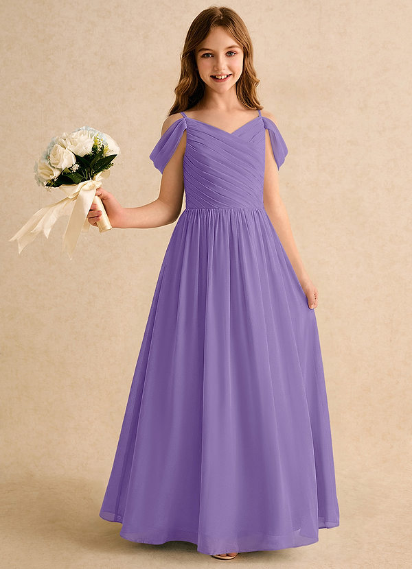 Azazie Chelo Girls Formal Sukienki dla dziewczynek sypiących kwiaty Linia A Pofałdowany Szyfon Długość podłogi Sukienka image1