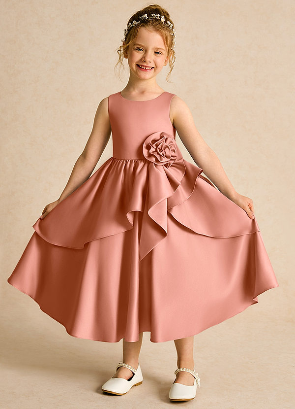Azazie Hermia Blumenkinder Kleider A-Linie ärmellos Matte Satin Kleid Mai Tai image1