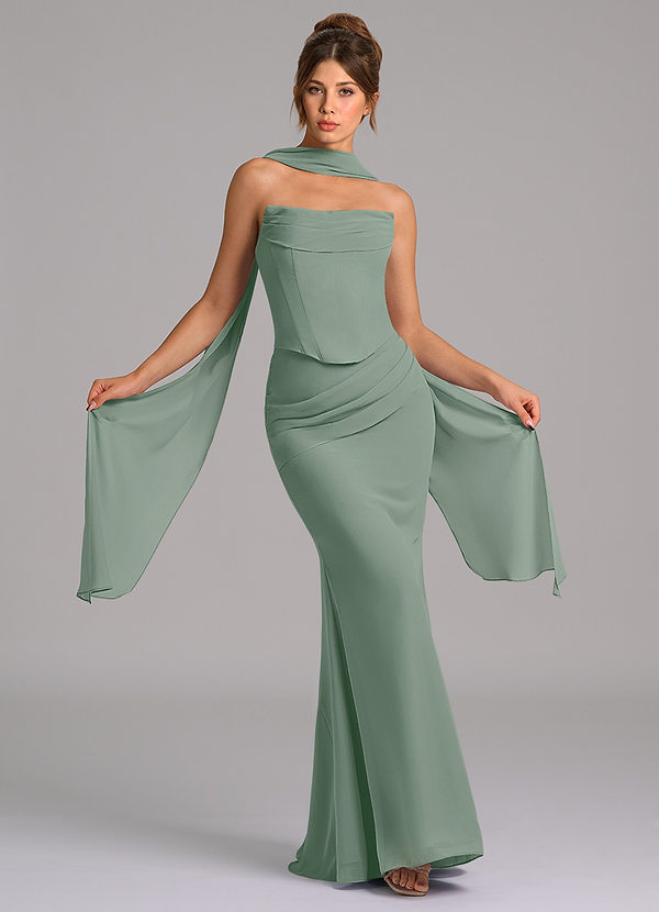Azazie Sorrel Vestidos de Dama de Honor Vestido Sálvia Prateada de Chiffon de sereia com Corpete image1