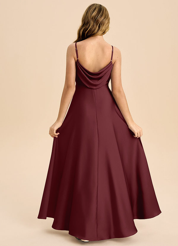 Azazie Bug Junior Robe Trapèze en Satin extensible Plissée Cabernet image1