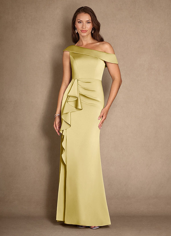 Azazie Hamptons Mother of the Brides Dresses Lemon Sorbet A-Line Pleated Stretch Satin Dress image1