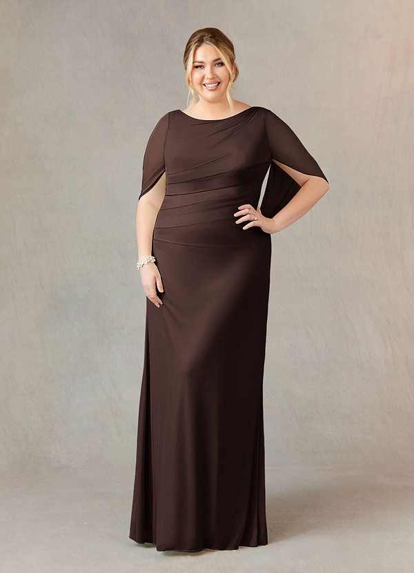 Azazie Belladonna Mother of the Brides Dresses Ganache Mermaid Scoop Pleated Mesh Dress image1