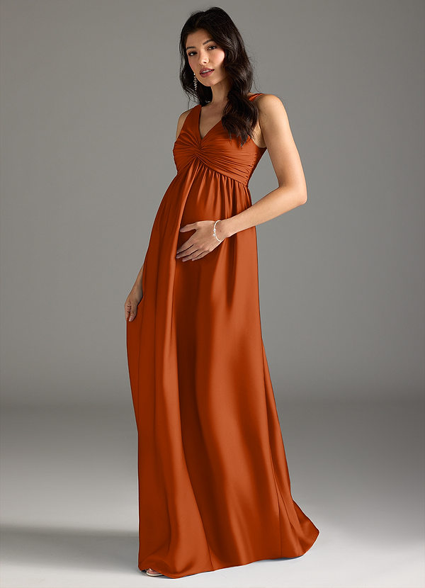 Azazie Yetta Abiti da damigella premaman Abito A-Line Plissettato Raso Elasticizzato Floor-Length image1