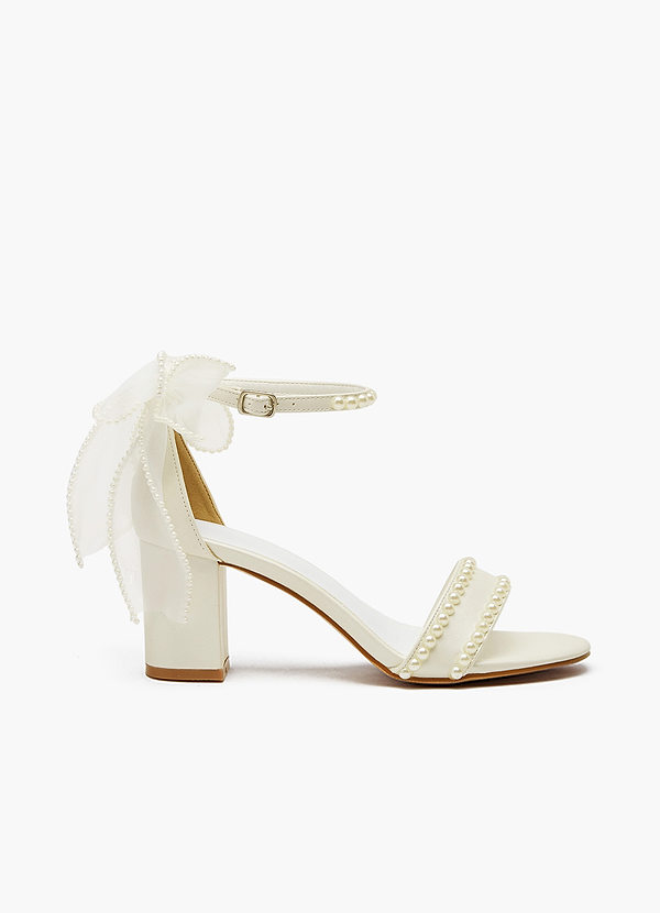 front Mini Pearl and Bow Block Heel Sandals