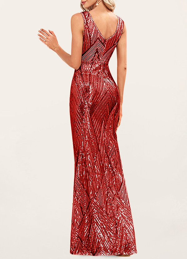 back Dazzling Brilliance Red Sequin Maxi Dress