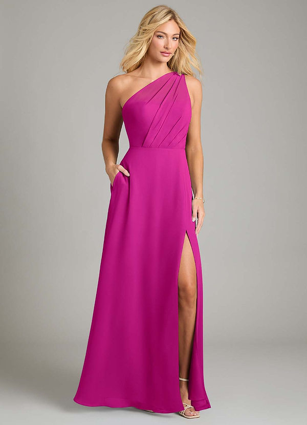 Azazie Phaedra Bridesmaid Dresses Fuchsia A-Line One Shoulder Chiffon Dress image1
