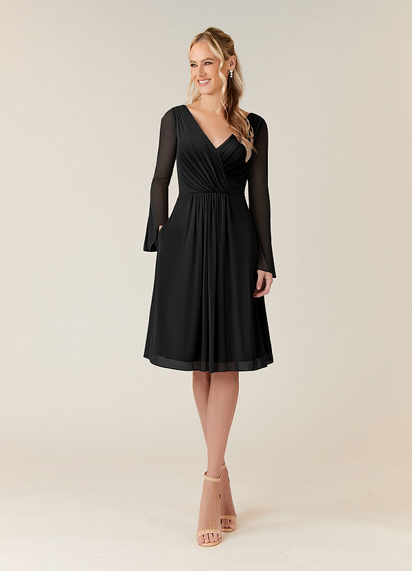 Azazie Teraso Mother of the Brides Dresses Black A-Line Pleated Mesh Dress image1