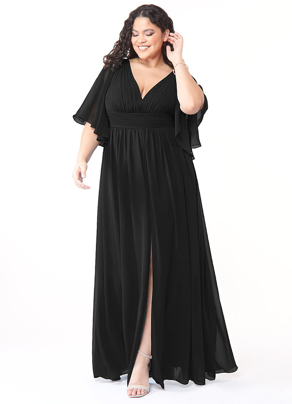 Azazie Temeka Robes Demoiselle d'honneur Robe Trapèze en Mousseline de soie Rayé Noir image1