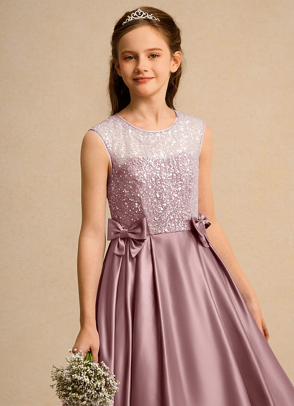 Azazie Candy Girl Bloemenmeisjes Jurken Baljurk Jurk van Mat Satijn Boog Stoffige Roos image1