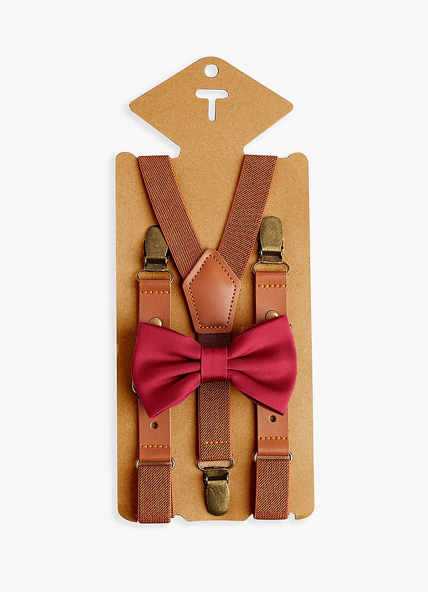 front Boy's Matching Matte Satin Pre-Tied Bow Tie & Suspenders Set