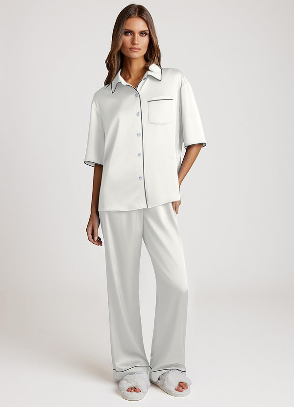 front Blanco Conjunto de pijama con ribete en contraste