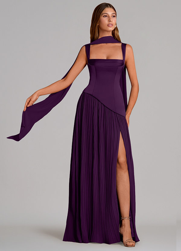 Azazie Stephanie Grape Stretch Satin Bridesmaid Dresses | Azazie CA