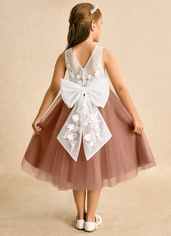 Azazie Lina Flower Girl Dresses Ivory Bronzer Ball-Gown Lace Dress image1