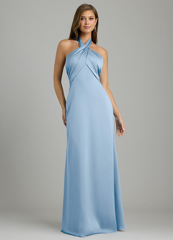 Azazie Nicole Vestidos de dama de honor Vestido Azul Pálido de Satén Elástico de Línea A image1