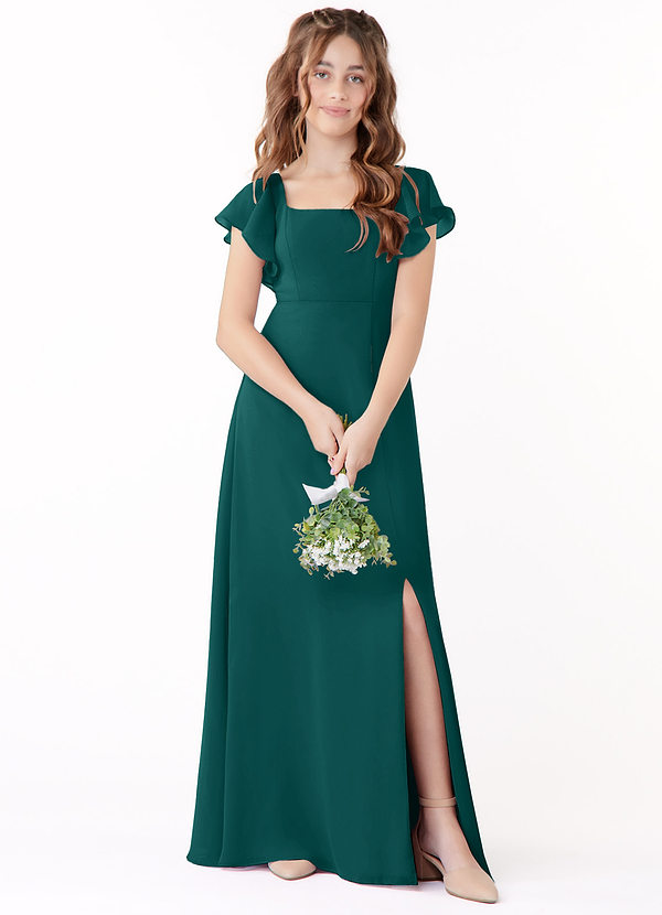 Azazie Bondi Junior Peacock A-Line Bow Chiffon Dress image1