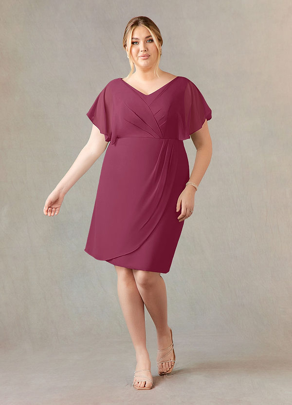 Azazie Julia Vestidos de Madre de la Novia Vestido de Mora de Gasa de Corte Recto con Cuello en V Plisado image1