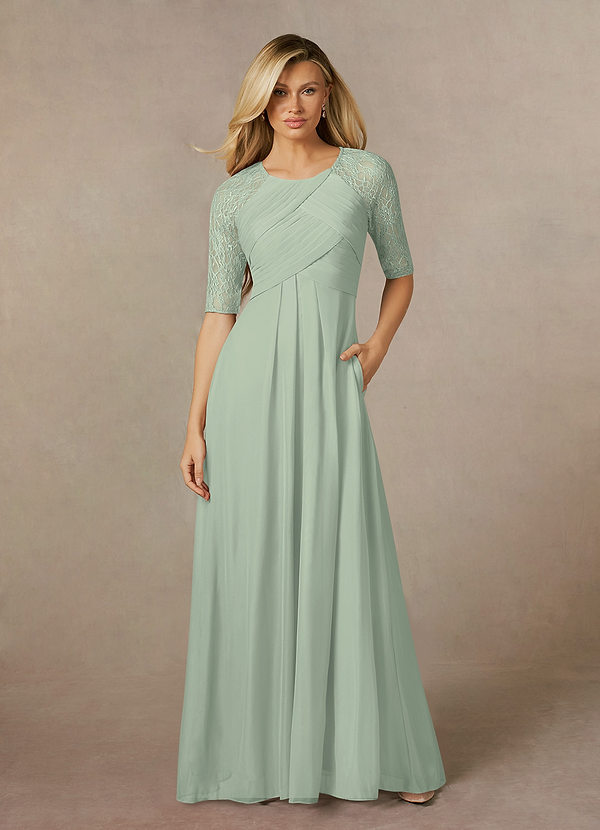 Azazie Raelyn Mother of the Brides Dresses Dusty Sage A-Line Lace Mesh Dress image1