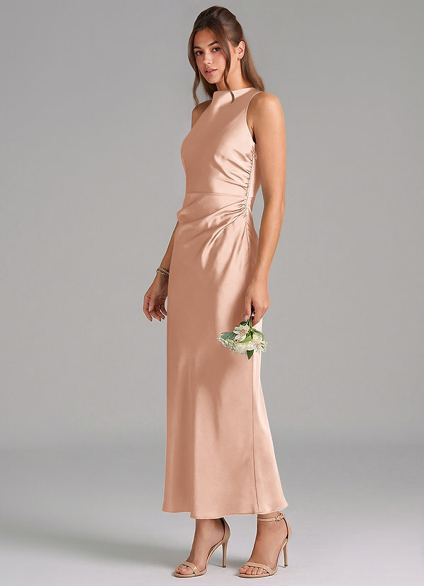 Azazie Evadne Brautjungfernkleider Etui Plissee Stretch-Satin Kleid Roségold image1