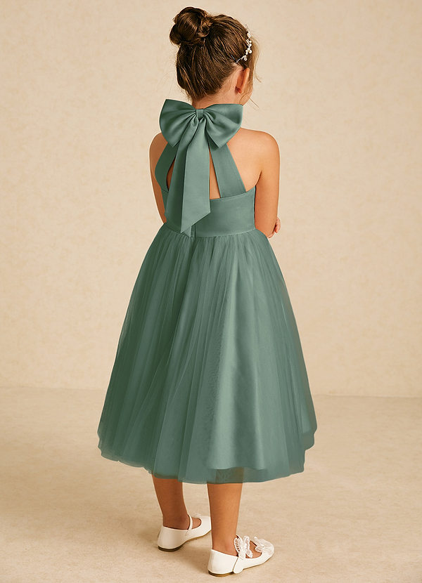 Azazie Dora Flower Girl Dresses Eucalyptus A-Line Bow Tulle Dress image1