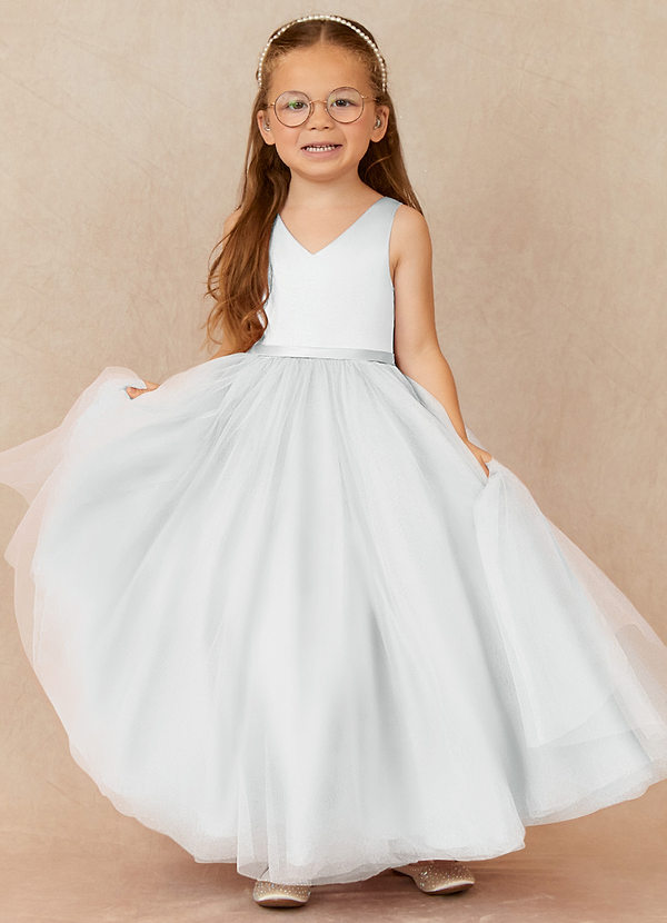 Azazie Marybell Flower Girl Dresses Diamond White A-Line Bow Tulle Dress image1