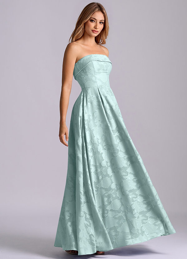 Azazie Lucienne Bridesmaid Dresses Mist A-Line Strapless Floral Burnout Dress image1