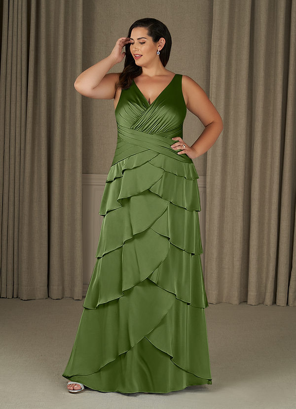 Azazie Viola Moeder van de Bruid Jurken A-Lijn Jurk van Stretch Satijn Geplooid Jeneverbes image1