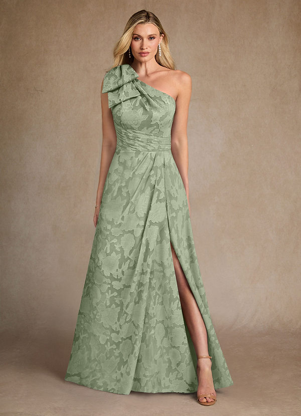 Azazie Easton Mother of the Brides Dresses Dusty Sage Ball-Gown One Shoulder Floral Burnout Dress image1
