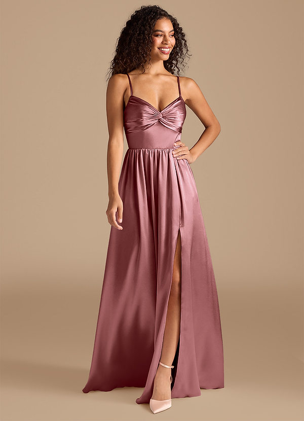 Azazie Zeya Bridesmaid Dresses Vintage Mauve A-Line Pleated Metallic Satin Dress image1