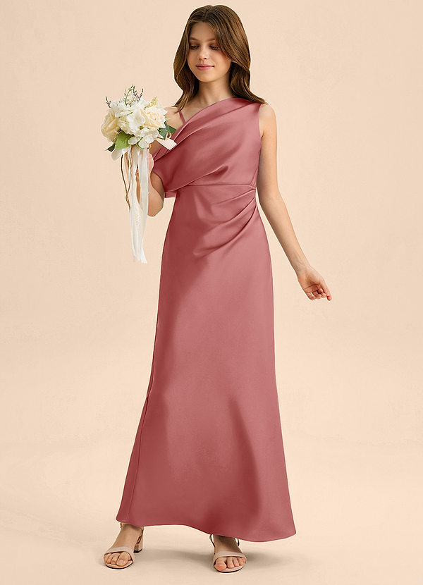 Azazie Emerson Junior Abito Tubino in Raso Elasticizzato a Spalla Scoperta Rosa Antica image1