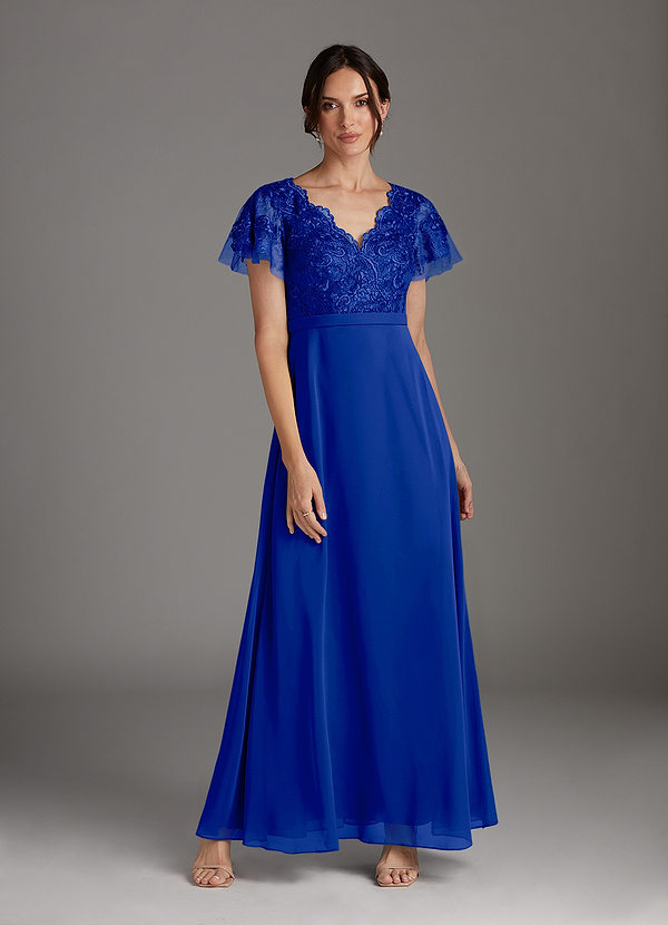 Azazie Singer Mother of the Brides Dresses Royal Blue A-Line V-Neck Lace Chiffon Dress image1
