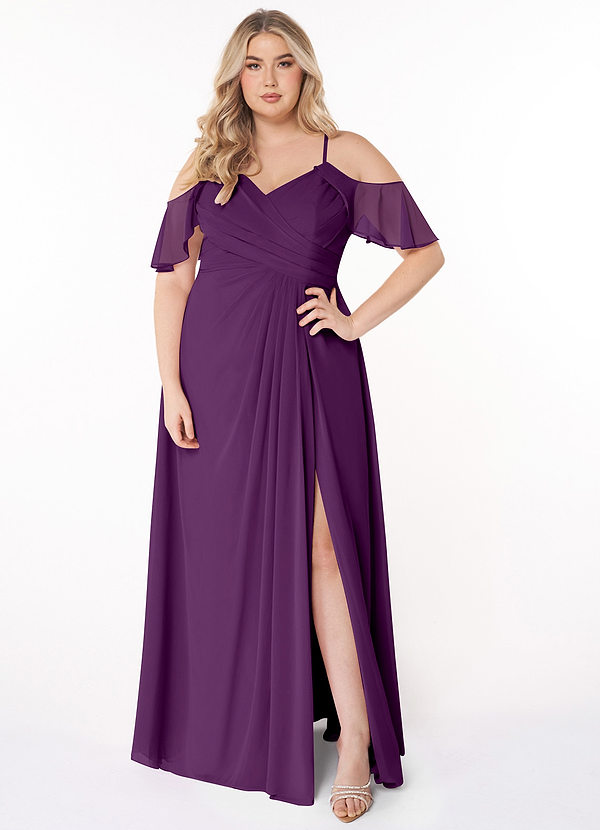 Azazie Dakota Bridesmaid Dresses Grape A-Line V-Neck Pleated Chiffon Dress image1