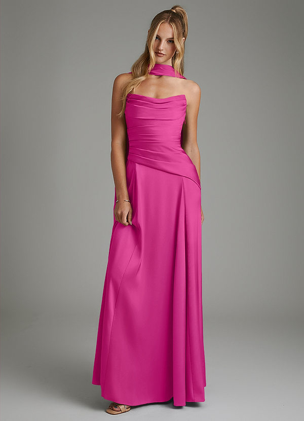 Azazie Gabriela 브라이즈메이드 드레스 에이라인 코르셋 스트레치 새틴 바닥 길이 드레스 image1