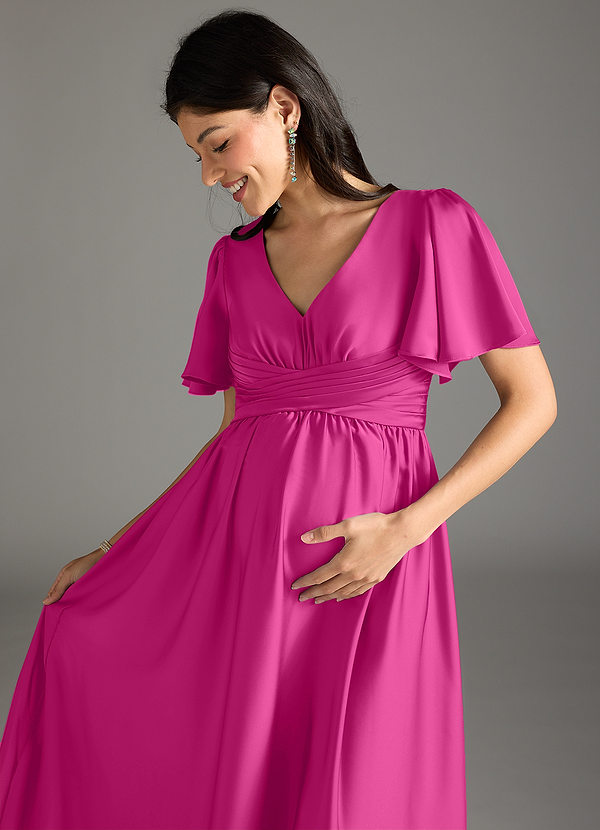 Azazie Verna Abiti da damigella premaman Abito A-Line Increspato Raso Elasticizzato Floor-Length image1