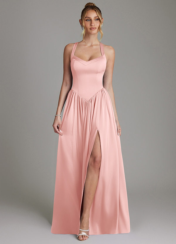 Azazie Francis Brautjungfernkleider A-Linie Korsett Stretch-Satin Kleid Puderrosa image1
