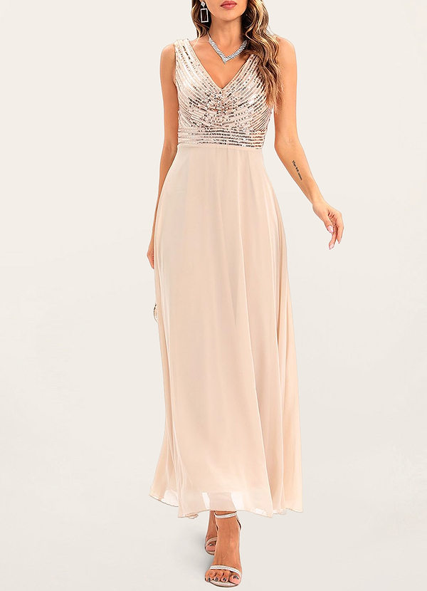 front Make You Shine Champagne Sequin Maxi Dress