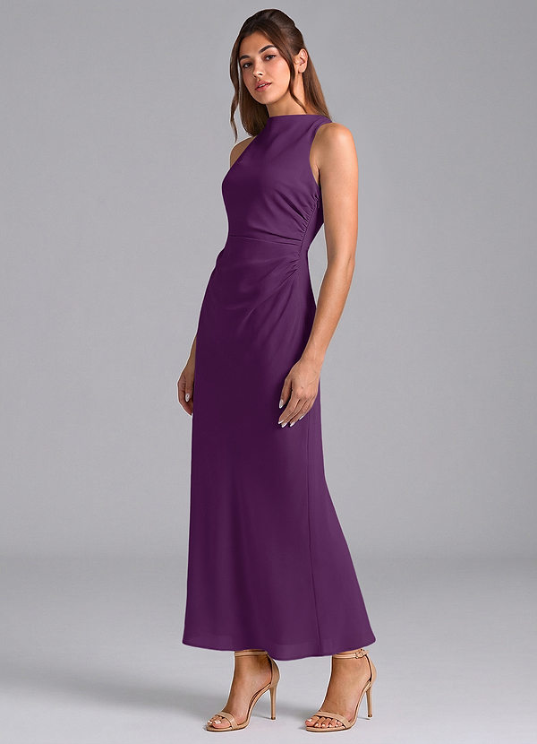 Azazie Evadne Brautjungfernkleider Etui Plissee Chiffon Kleid Traube image1