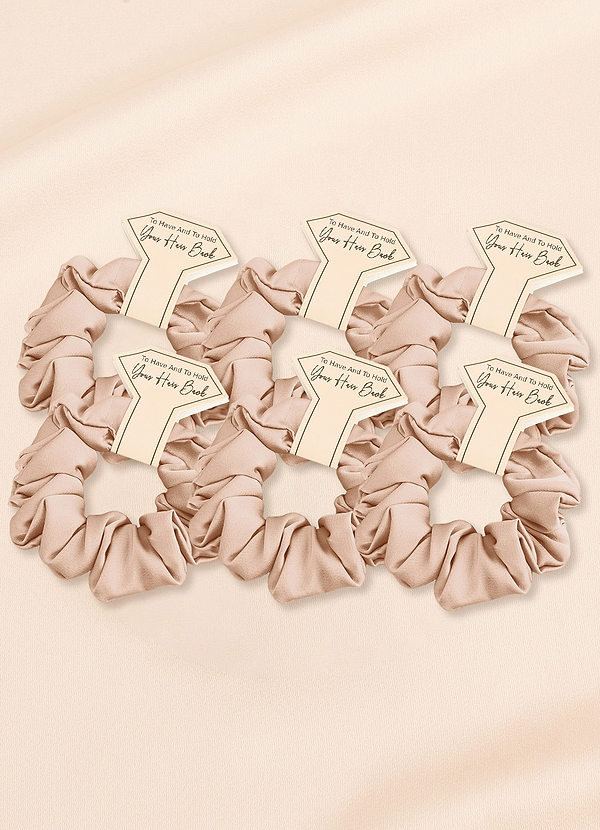 front Matching Color Six-Piece Bridesmaid Stretch Satin Regular Size Scrunchie Set
