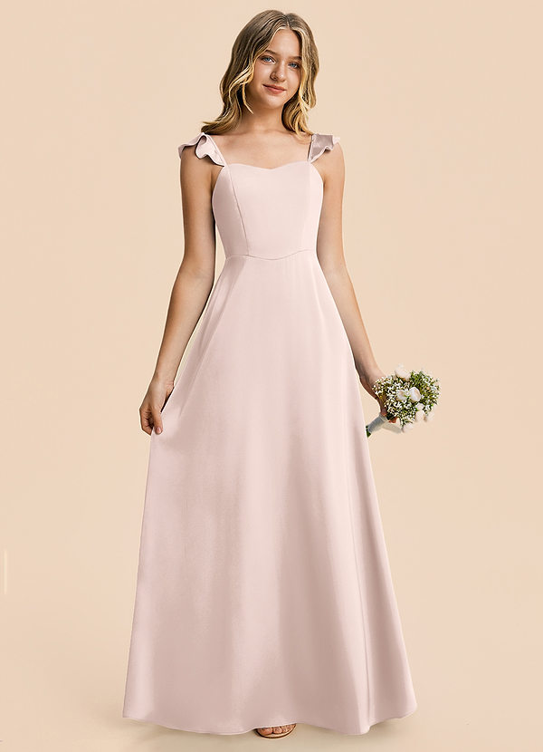 Azazie Maddix Junior Vestido Rosa Rubor de Satén Elástico de Corte en A con Drapeado image1