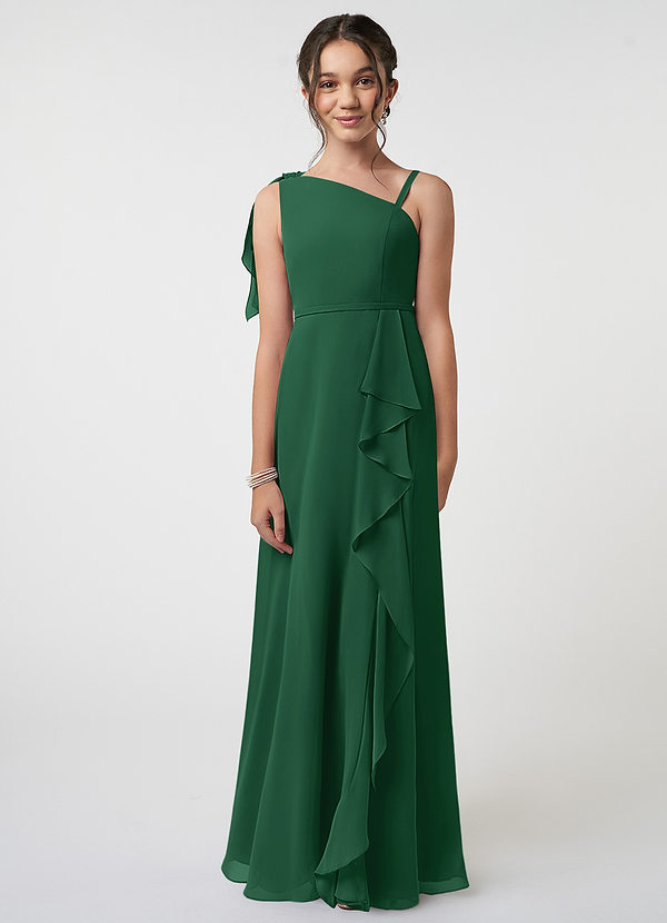 Azazie Aidy Vestido de Verde Oscuro de Gasa/ Chiffon de Acampanado con Lazo image1