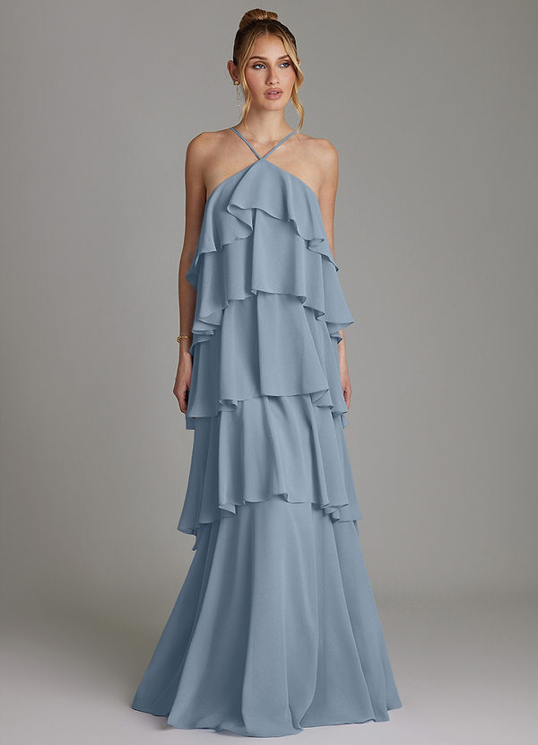 Deena Bridesmaid Dresses Dusty Blue A-Line Ruched Chiffon Dress image1