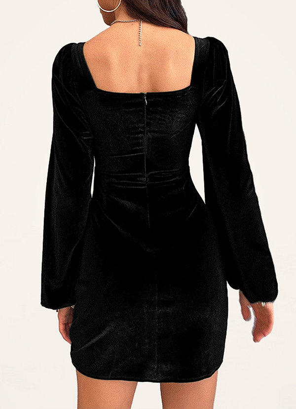 back Molino Black Velvet Long Sleeve Cutout Mini Dress