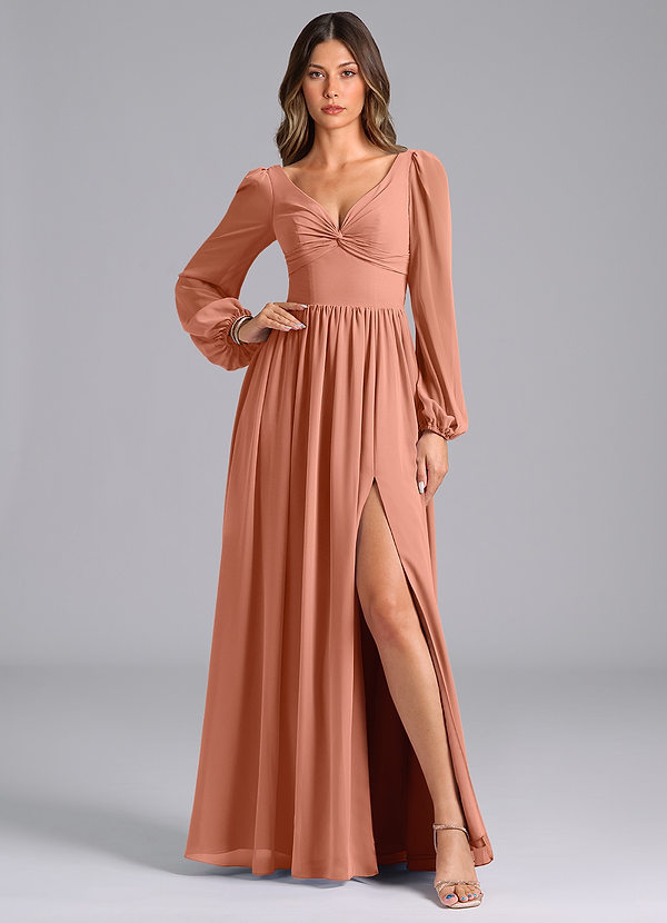 Azazie Teri Bridesmaid Dresses MAI TAI A-Line Long Sleeve Chiffon Dress image1