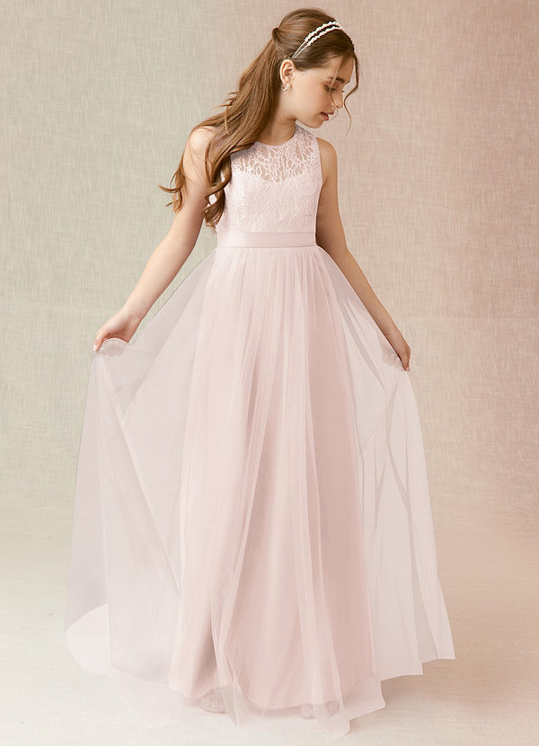 Azazie Georgette Junior Rose Petal A-Line Lace Tulle Dress image1