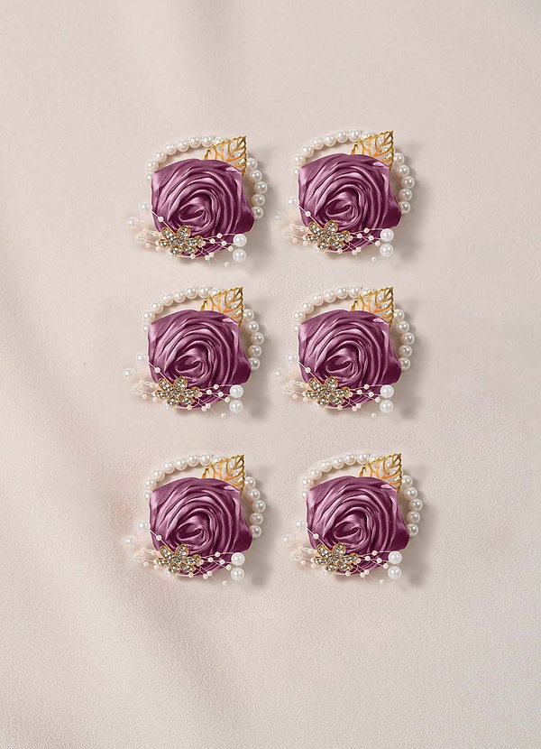 front 6PC Matching Color Bridesmaids Wrist Corsage with Pearl Bracelet