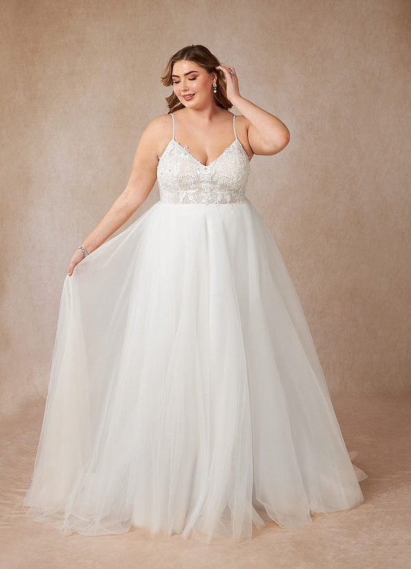 Azazie Tatiana Brautkleider A-Linie V-Hals Pailletten Tüll Kleid Diamantweiß image1