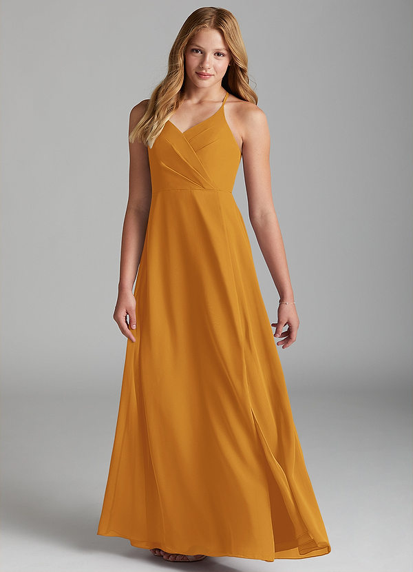 Azazie Davis Junior Butterscotch A-Line Chiffon Dress image1