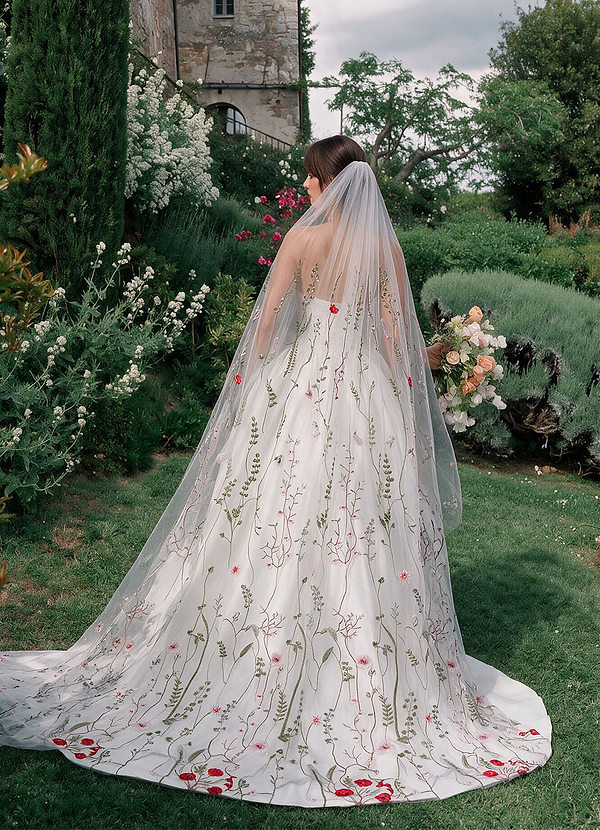 Botanical Wildflower Embroidered Floor-Length Veil front