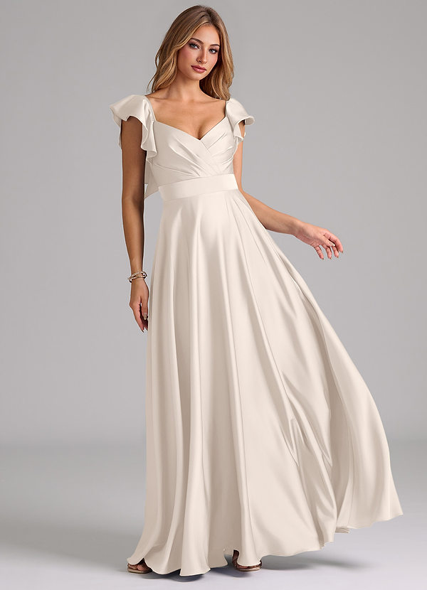 Azazie Leilani Bridesmaid Dresses White Alabaster A-Line Ruched Stretch Satin Dress image1
